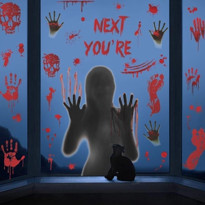 Halloween PVC window stickers with bloody handprints and spooky ghost skull patterns