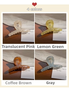 Set of four 4.5cm translucent jelly hair claws in pink, green, brown, and grey colors