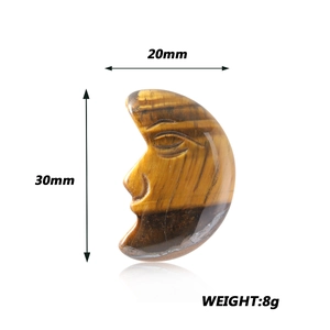 Tiger Eye stone moon face carving sculpture, 30x20mm natural healing crystal ornament