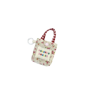 Floral canvas mini pouch bag with red checkered strap and sozakka letter patch