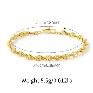 Detailed view of 14K gold plated twisted chain bracelet with precise dimensions and weight