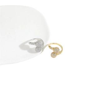 Chic open rings with pavé cubic zirconia double spheres in gold and silver finish