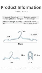 Detailed size chart showing fully unfolded, half-folded, and fully folded hanger dimensions