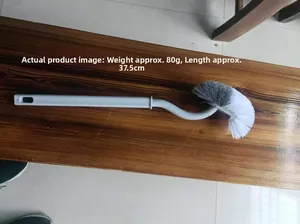Detail view of 37.5cm long handle toilet brush with soft dual-tone bristles and hanging hole