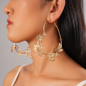 Grandi Orecchini A Cerchio A Cuore Con Farfalla E Strass Svuotati Moda Esagerata Per Donne Con Perno In Argento