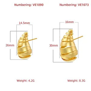 Minimalist 18K gold-plated teardrop stud earrings with textured spiral hollow design