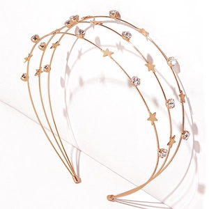 Minimalist gold star headband with rhinestones and multi-layer frame on white backdrop
