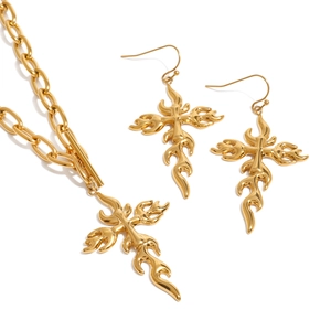 Minimalist 18K Gold Plated Stainless Steel Cross Flame Ear Hook Earrings Waterproof Hypoallergenic Gothic Jewelry For Women