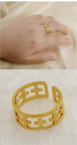 Macro shot and on-hand view of gold hollow cross ring in vintage stainless steel style