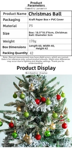 Detailed view of red, gold, and green Christmas ornaments hanging on a festive tree branch