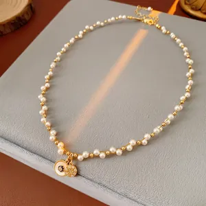 Artificial Pearl Necklace Eight Pointed Star Pendant Blue Evil Eye Zircon Copper Gold Plated Light Luxury Jewelry For Women