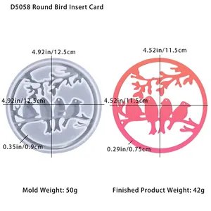 Detail of round silicone mold D5058 showing bird branch design and resin craft dimensions