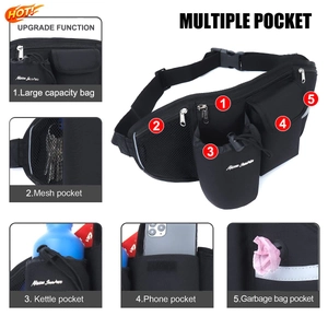 Outdoor pet running waist bag featuring five functional storage pockets for hiking gear