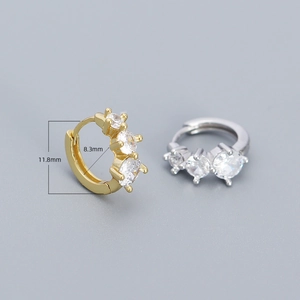 Pair of 925 sterling silver hoop earrings with sparkling cubic zirconia in gold and silver