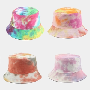 Colorful Tie Dye Bucket Hat Double Sided Sun Protection Wide Brim Cotton Canvas Outdoor Fisherman Hat Women Men