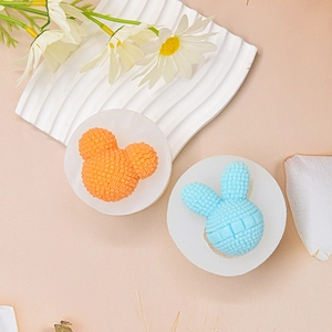 3D bear and rabbit silicone molds for DIY scented candles with textured checkered finish