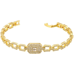 Hip-hop geometric hollow square bracelet with gold plating and cubic zirconia