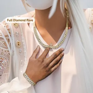 Collier Chaîne À Maillons Cubains Iced Out Hip Hop Pour Hommes Femmes Bijoux Géométriques En Alliage Strass Complet