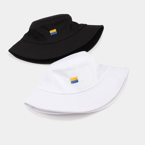 Classic black and white bucket hats with Ukraine flag embroidery and durable cotton canvas