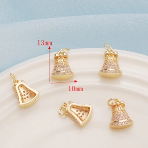 5-piece set of 14K gold-filled mushroom bell charms with zircon accents and bow details