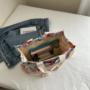 Floral canvas tote bag with large capacity for laptop and daily essentials in 2024 style