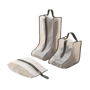 Three-piece set of portable mesh shoe storage bags for travel with zipper and handle