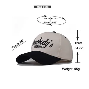 Tableau des tailles détaillé avec mesures pour la casquette de baseball en coton et visière