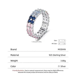 S925 sterling silver colorful gradient cubic zirconia ring with 5.30mm width band