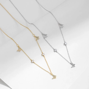 Elegant S925 sterling silver butterfly pendant necklaces with sparkling cubic zirconia stones