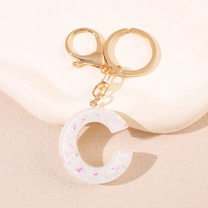 Porte-clés lettre C en résine blanche créative avec paillettes et fermoir doré