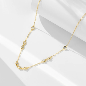 Classic 925 sterling silver gold station necklace with sparkling round zircon stones