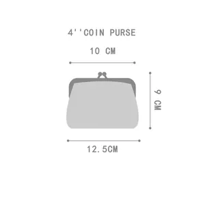 Detailed size chart showing 10cm top width and 12.5cm bottom width for mini coin purse