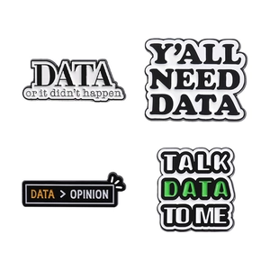 Set of 4 creative metal enamel data-themed pins with humorous tech quotes for programmers