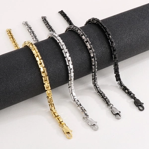 Minimalist stainless steel box chain bracelet set in gold silver and black colors