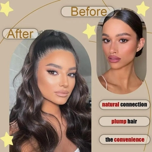 28 inch long wrap around ponytail extension before and after natural hair volume effect