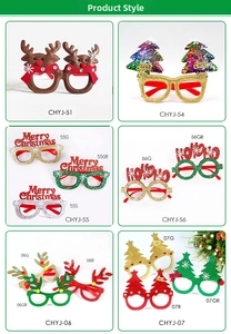 Collage of Christmas party glasses featuring glittery reindeer antlers and trees