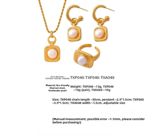 Detailed dimensions of vintage titanium pearl jewelry set with necklace and earrings