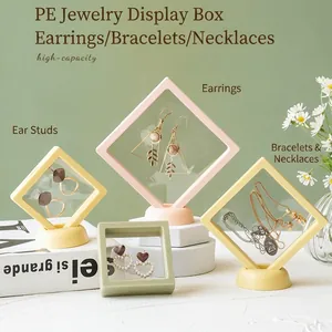 Floating jewelry display case with PE film for earrings and necklaces in Macaron colors
