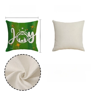 Detailed Christmas linen pillowcase showing 18x18 inch size and fabric texture with Joy print