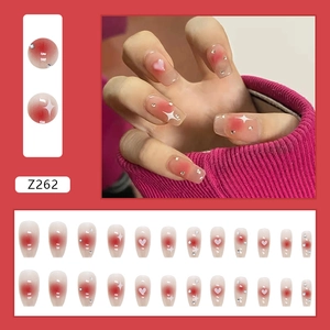 Pink blush press-on nails set with star pattern and rhinestones in 24 piece box