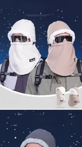 Three-in-one winter plush balaclava hood with integrated face mask and neck gaiter