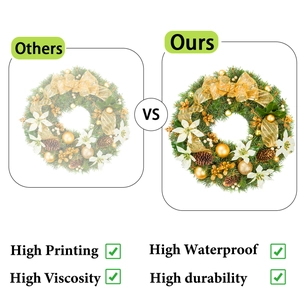 Comparison showing high printing quality and waterproof stickers for Christmas wreath