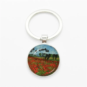 Artistic Van Gogh oil painting glass dome keychain with silver round pendant accessory