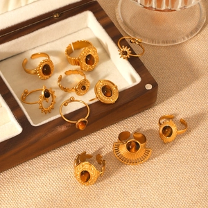 Set di 10 anelli vintage in acciaio inossidabile da donna con pietre occhio di tigre