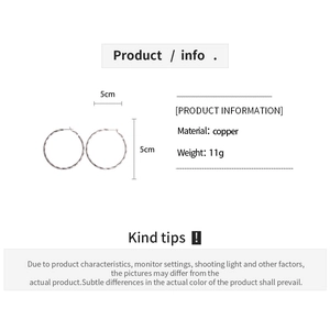 Detailed size specifications for 5cm diameter twisted silver white hoop earrings