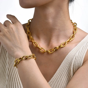 Chunky Chain Necklace And Bracelet Stainless Steel 18K Gold Plated Toggle Clasp Minimalist Ins Style Industrial Jewelry