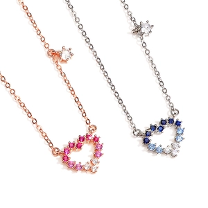 Exquisite heart-shaped necklaces with gradient colorful gems in rose gold and silver finishes