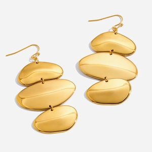 Boucles d'Oreilles Pendantes en Acier Inoxydable Plaqué Or Forme de Galet Irrégulier Triple Couche pour Femme Bijoux Géométriques