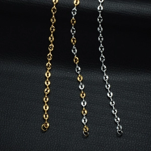 Detailed comparison of 5mm coffee bean link chains in gold, silver, and bicolor finishes