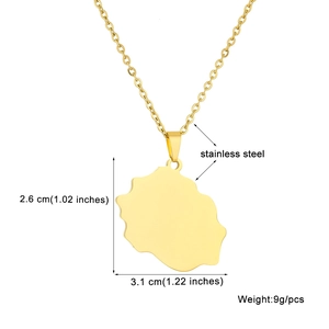 Polished gold Reunion Island map pendant necklace with precise dimensions 2.6cm by 3.1cm